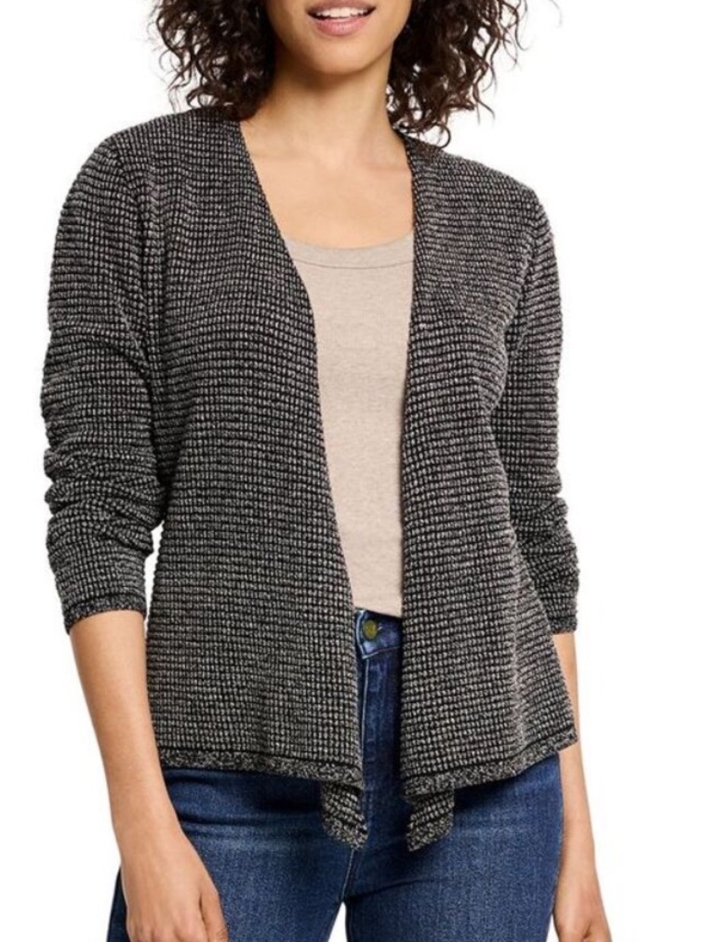 Nic+Zoe Womens  Pixel Knit 4-Way Cardigan, XXL, Black, Tan, Dress up or down!